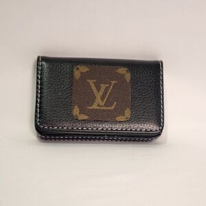 Louis Vuitton Brown Monogram Canvas Black Leather Card Holder Unisex